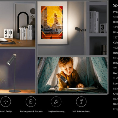 ĐÈN BÀN SẠC TÍCH ĐIỆN ĐA NĂNG 4 TRONG 1 YEELIGHT - Pin 1800mAh - Công suất tiêu chuẩn 5w - Hàng Chính Hãng