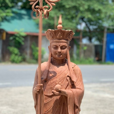 Tượng phật địa tạng vương bồ tát bằng gỗ hương đá liền khối đẹp long lanh  kt cao 100m×34×33cm