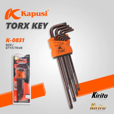 Bộ lục giác bi, bộ hoa thị đầu bông mai có lỗ thép nâu S2 dài Nhật Kapusi JAPAN 9 chi tiết