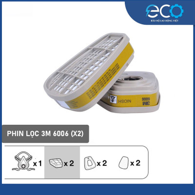 Bộ mặt nạ phòng độc 3M 6100/6200 với phin lọc 6006 kết hợp tấm lọc bụi 5N11 cùng nắp giữ 501 (7 món)