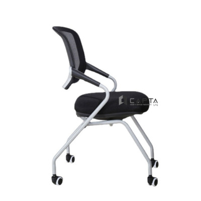 Ghế đào tạo nệm vải lưới màu đen có bánh xe CT3621-M Nội thất Capta Ghế training họp nhóm tiếp khách lưng lưới nệm vải nhập khẩu cân sắt sơn tĩnh điện có bánh xe tại hcm
