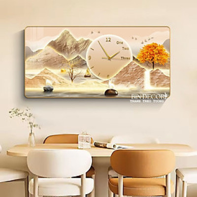 (HCM) Tranh đồng hồ tráng gương núi non hùng vĩ trang trí phòng khách, phòng ngủ,khách sạn kèm đinh
