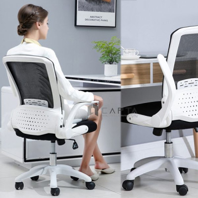 Ghế xoay làm việc lưng và tay gập gọn CE4520-M Nội thất Capta Lưng lưới nệm vải màu đen khung tay nhựa màu trắng chân nhựa xoay nhập khẩu ghế nhân viên ghế làm việc tại nhà văn phòng hcm