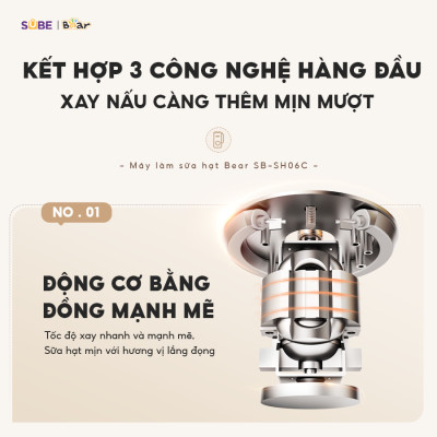 Máy Làm Sữa Hạt 0,6L BEAR Máy Xay Nhuyễn Mịn, Máy Xay Hạt Máy Xay Sinh Tố Mini Nấu Cháo Tự Động Vệ Sinh SB-SH06C - Hàng Chính Hãng
