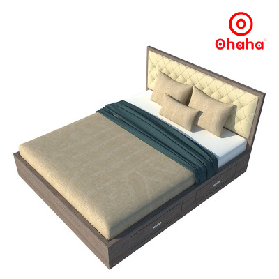 [Miễn phí vận chuyển & lắp đặt] Giường ngủ thông minh cao cấp bọc nệm đầu giường có hộc kéo gỗ công nghiệp Ohaha - GN019