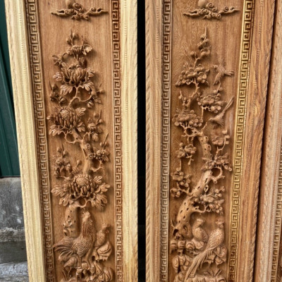 Tranh tứ quý bốn mùa bằng gỗ gõ đỏ kt 37×117×5cm