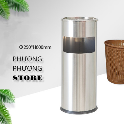 Thùng rác inox tròn,A-35A thùng rác inox gạt tàn tròn ( Tặng sọt tròn mây ) hàng cao cấp