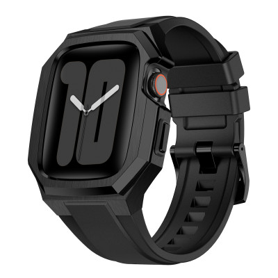 Ốp Case Vỏ Thép Không Gỉ bảo vệ tích hợp dây đeo Fluororubber cho Apple Watch Series 10 Size 46mm - Hàng Chính Hãng