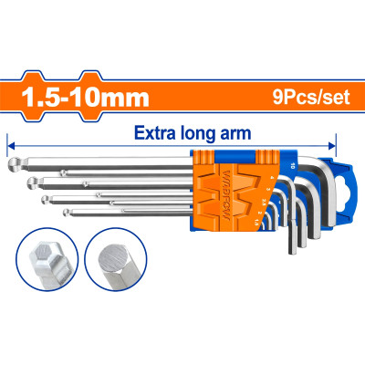 BỘ 9 CHÌA LỤC GIÁC BI TRÒN DÀI 1.5-10MM WHK2292 WADFOW - HÀNG CHÍNH HÃNG