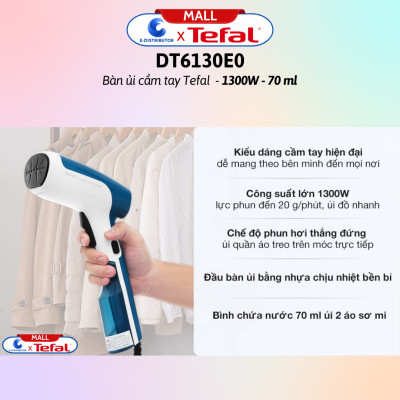 Bàn ủi cầm tay Tefal DT6130E0 1300W - Hàng Chính Hãng - Bình nước  70 ml, Mặt đế  Nhựa, Chức năng  Ủi hơi nước