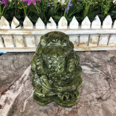 Tượng Cóc Ba Chân, Cóc Ngậm Tiền, Thiềm Thừ phong thủy chiêu tài lộc đá ngọc Ấn Độ - Dài 12 cm