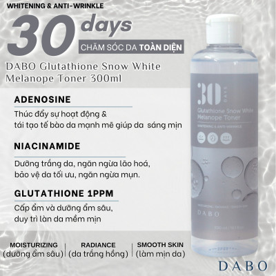 Nước hoa hồng Glutathione dưỡng trắng da, chống nhăn nâng cơ ngừa thâm nám - DABO Glutathione Snow White Melanope Toner 300ml