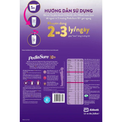 Sữa Bột Pediasure 10+ Hương Vani 800g (cho trẻ từ 10 tuổi trở lên)