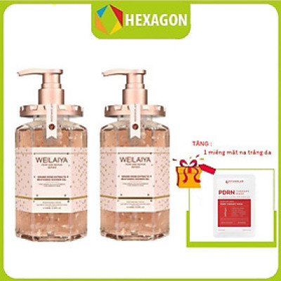 Combo 2 chai Sữa tắm trắng da cánh hoa hồng Damask Weilaiya Grand Rose Extracts Whitening Shower Gel 450ml tặng 1 Bông tắm Weilaiya