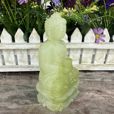 Tượng Phật A Di Đà ngồi đài sen đá ngọc Onyx - Cao 12 cm