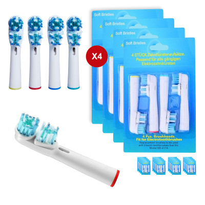 Cho máy Oral B Braun, SB-417A Dual Heads đầu kép, Bộ 4 đầu bàn chải đánh răng điện thay thế , Phá tan mọi mảng bám, làm sạch cao răng, cho răng sáng bóng