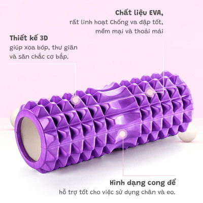 Con lăn Yoga Massage Foarm Roller 33X13CM, ống trụ lăn xốp thể thao giãn cơ có gai roam rollet cao cấp, ống lăn giãn cơ