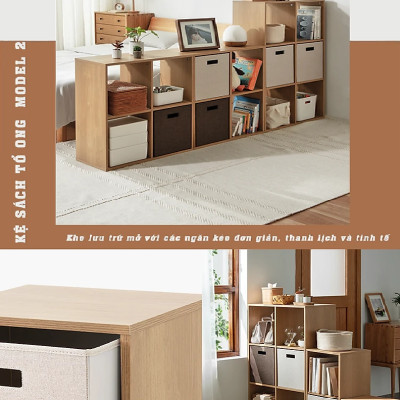 Kệ gỗ tổ ong đa năng, kệ sách nhiều tầng trang trí giá rẻ, lắp ghép tiện dụng