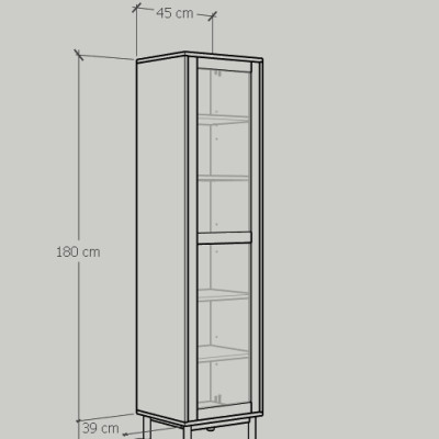 [Happy Home Furniture] CATY , Kệ sách 6 tầng cửa kính size nhỏ tích hợp đèn LED - chân sắt , 45cm x 40cm x 180cm (DxRxC), KSA_018_LED