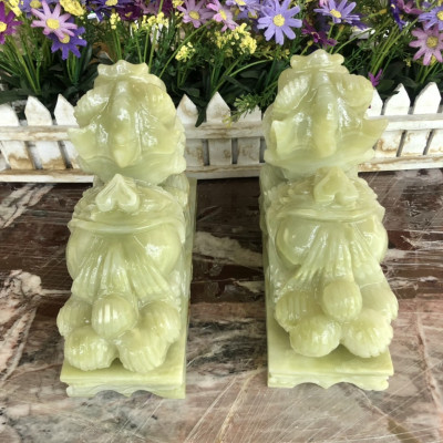 Cặp Tỳ Hưu phong thủy hút tài lộc đá ngọc Onyx có đế - Dài 20 cm