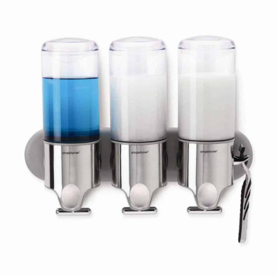 Set 3 bình đựng dầu gội, sữa tắm treo tường Simplehuman Triple Wall Mount Shower Pump Hàng Chính hãng