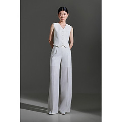 Set áo blazer kết hợp cùng áo gile và quần vải ống suông TOVE thiết kế cao cấp WHITE CHIC