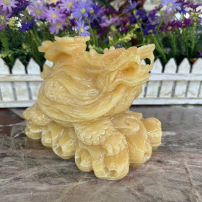 Tượng Long Quy, Rùa đầu Rồng phong thủy đá ngọc hoàng long đặt bàn thờ thần tài, bàn làm việc - Dài 20 cm