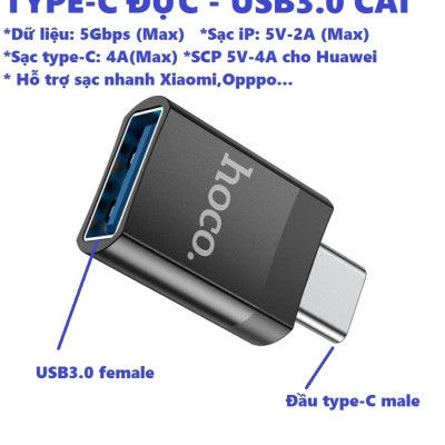 [ Type C  Adapter ] Đầu chuyển type C sang USB 3.0  / iP hỗ trợ OTG cho điện thoại tablet laptop hoco UA17 _ hàng chính hãng