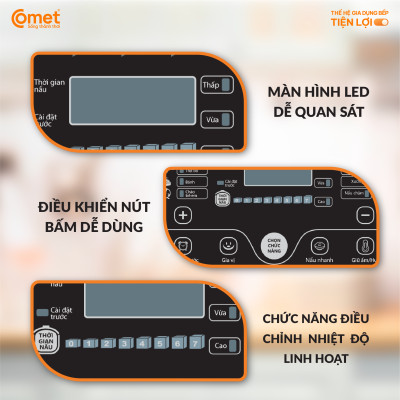 Nồi áp suất điện tử đa năng 6 lít Comet CM6168 – bảng điều khiển điện tử, chống dính, tiết kiệm điện – Hàng chính hãng