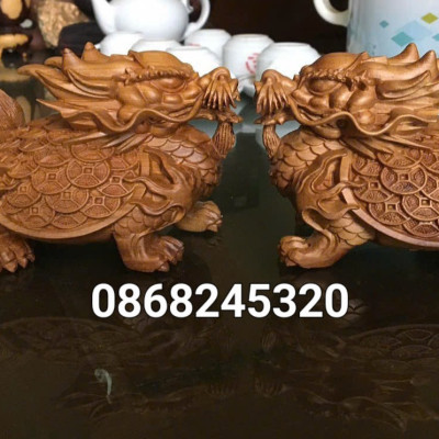 Rùa long quy kim tiền cầu tài lộc bằng gỗ bách xanh thơm nức kt 15×10×9cm 