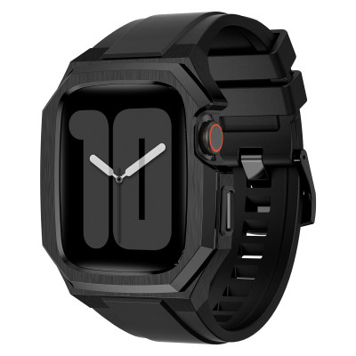 Ốp Case Vỏ Thép Không Gỉ bảo vệ tích hợp dây đeo Fluororubber cho Apple Watch Series 10 Size 46mm - Hàng Chính Hãng
