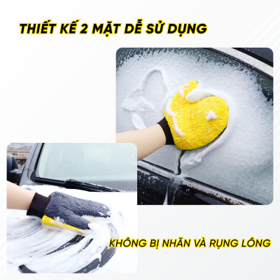 Găng Tay Rửa Xe 2 Mặt Sợi Vải Siêu Mịn, Không Gây Trầy Xước Bề Mặt Sơn | Găng Tay Rửa Xe 2 Mặt Giúp Rửa Xe Nhanh Chóng, Tạo Bọt Tốt, Tránh Trầy Xước Bề Mặt Sơn