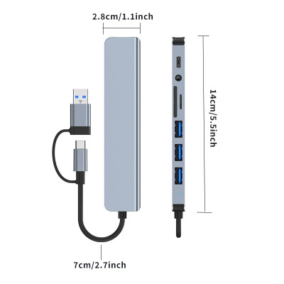 Bộ Chuyển Đổi Hub USB C Hub 8 Trong 1 Type C 3.1 Sang USB 3.0/ Type C/ Đọc Thẻ SD / TF Cho MacBook Notebook Laptop Máy Tính-Hàng Chính Hãng