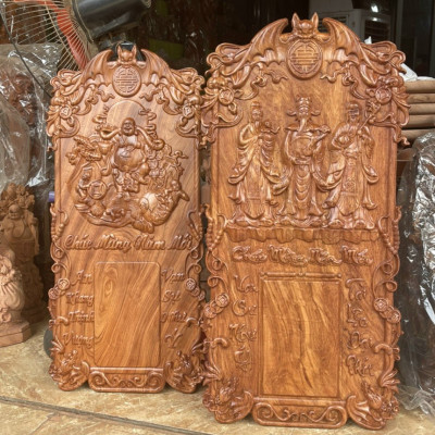 Đốc lịch treo tường khắc tam đa phúc lộc thọ bằng gỗ hương đá kt 40×80×3cm