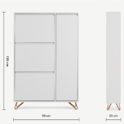 Tủ giày xoay 3 hộc 1 cánh cửa mở Juno Sofa KT Ngang 90 x Sâu 25 x  Cao 130cm