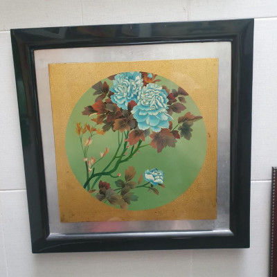 Tranh sơn mài hoa mẫu đơn cao cấp có khung sơn mài đẹp 57x57 cm