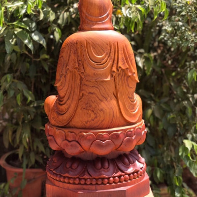 Tượng phật bà quan âm bồ tát bằng gỗ hương đá tô làm mầu giả cổ kt cao 40×20×20cm