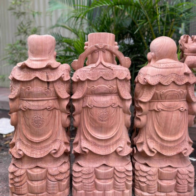 Bộ tượng phật tam đa phúc lộc thọ bằng gỗ hương đá liền khối đẹp long lanh kt cao 80×30×24cm