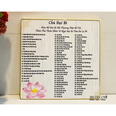 (ẢNH THẬT) Tranh treo tường chú đại bi decor phòng thờ nơi tôn nghiêm kèm đinh treo