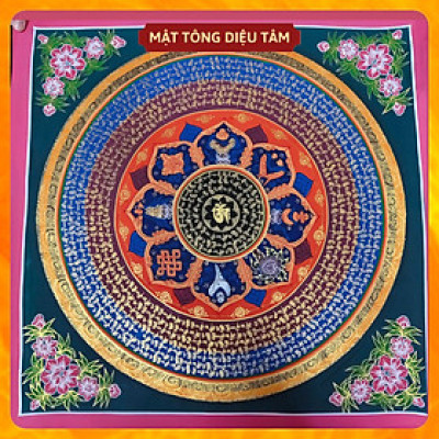 Tranh Mandala Lục Tự Chân Ngôn tranh Chú Om Vẽ Tay Thủ Công họa sư Nepal 55cm kim cương thừa [ tranh KHÔNG KHUNG] Mật tông Diệu Tâm