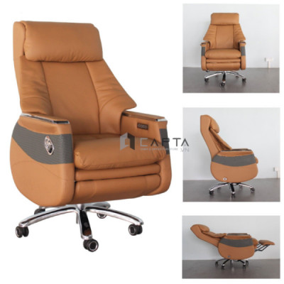 Ghế Giám đốc da thật màu nâu bò CR4113-L Nội thất Capta Ghế giám đốc da thật phần tiếp xúc màu nâu bò ngả lưng nghỉ trưa thư giãn chân xoay hợp kim nhôm mạ chrome tại HCM
