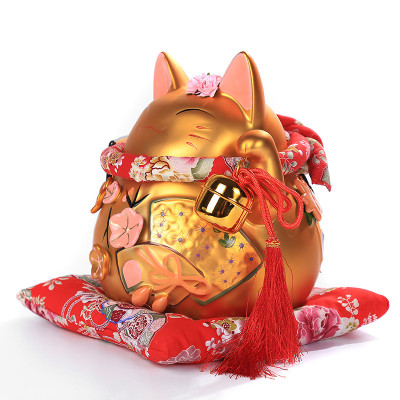 Mèo thần tài hoa mai vàng may mắn Nhật Bản gốm sứ cao cấp|phongthuygiaphat