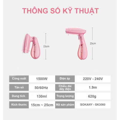 Bàn Ủi Hơi Nước Cầm Tay Gấp Gọn 1500W - Hàng Nhập Khẩu