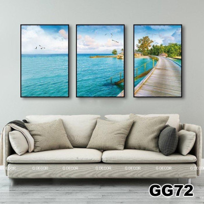 Tranh treo tường canvas 3 bức phong cách Bắc Âu 72, tranh biển trang trí phòng khách, phòng ngủ, phòng ăn, spa, store