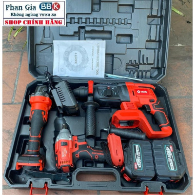 Bộ Combo Máy Khoan Đục Bê Tông, Máy Mài Và Bulong Dùng Pin KEN199V, 2 Pin 15Cell, Máy Khoan Đục Bê Tông Siêu Khỏe