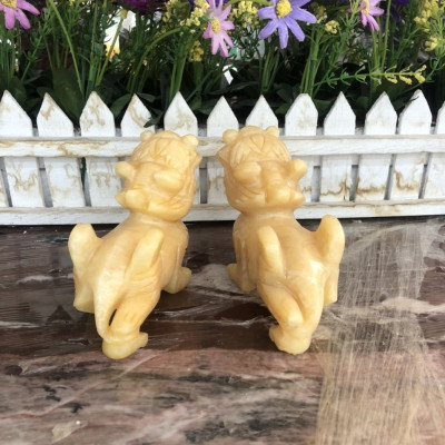 Cặp Tỳ Hưu phong thủy đá ngọc hoàng long - Dài 11 cm 