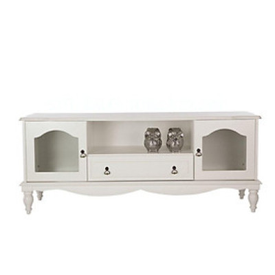 Kệ Tivi thông minh kết hợp tủ kính trưng bày ANASTASIA gỗ cao cấp sơn chống ẩm màu trắng, thiết kế cổ điển