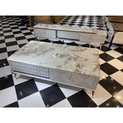 combo bàn trà + kệ tivi nhập khẩu mặt đá pandora