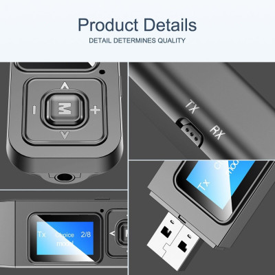 Bộ Thu Phát Bluetooth 5.0 Không Dây  Đa Năng Kèm Màn Hình LCD – Hàng Nhập Khẩu Usb Bluetooth 5.0 có màn hình hiển thị thu phát âm thanh HIFI Stereo cho tivi loa, âm ly laptop, PC