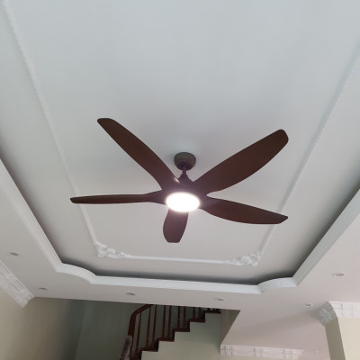 Quạt trần có đèn trang trí, màu gỗ sang trọng, động cơ ĐC tiết kiệm điện, có điều khiển từ xa và hẹn giờ